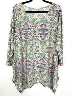 Sunny Leigh Floral Abstract Colorful Print Knit Top 3X
